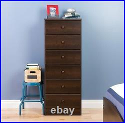Dark Brown Wooden 6 Drawer Tall Dresser Chest Drawers Clothes Storage Cabinet