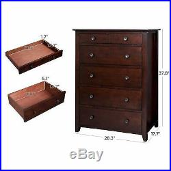 Dark Cherry Finish 5 Drawer Dresser Wooden Chest Drawers Cabinet Clothes Storage