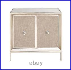 DecMode Beige Wood Upholstered Front Panel 3 Drawer Chest with Mirrored Top