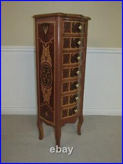 Decorator's Lingerie Chest, 7 Drawer Slender Dresser, Marquetry Inlay Style (a)