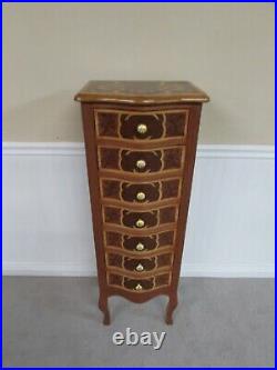 Decorator's Lingerie Chest, 7 Drawer Slender Dresser, Marquetry Inlay Style (a)