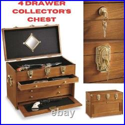 Display Chest 4 Drawer Collector's Cabinet Hardwood Oak Organizer Lockable Case