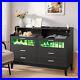 Double 6 Drawer Dresser Bedroom Chest Cabinet with LED Light and Shelf Organizer