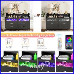 Double 6 Drawer Dresser Bedroom Chest Cabinet with LED Light and Shelf Organizer