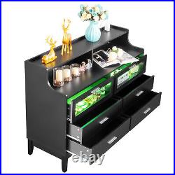 Double 6 Drawer Dresser Bedroom Chest Cabinet with LED Light and Shelf Organizer