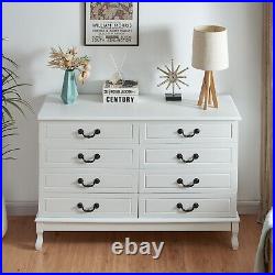 Double 8-Drawer White Storage Modern Dresser Cabinet Wood Chest for Bedroom