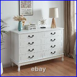 Double 8-Drawer White Storage Modern Dresser Cabinet Wood Chest for Bedroom