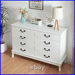 Double 8-Drawer White Storage Modern Dresser Cabinet Wood Chest for Bedroom