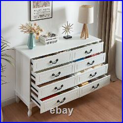 Double 8-Drawer White Storage Modern Dresser Cabinet Wood Chest for Bedroom