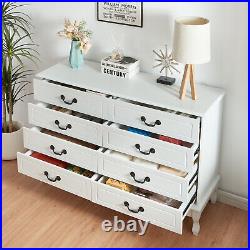 Double 8-Drawer White Storage Modern Dresser Cabinet Wood Chest for Bedroom