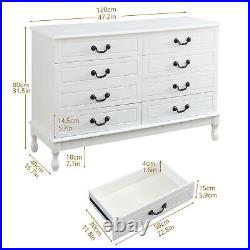 Double 8-Drawer White Storage Modern Dresser Cabinet Wood Chest for Bedroom