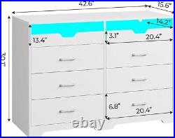 Double Dresser with Drawers LED Lights Chest of Drawer Bedroom Storage Organizer