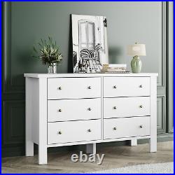 Drawer Chest Dresser Storage Wood Nightstand with 6 Drawers Furniture, White