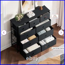 Drawer Dresser 9 Shelf Bedroom Storage Chest Black/Grey Organizer Wood/Fabric