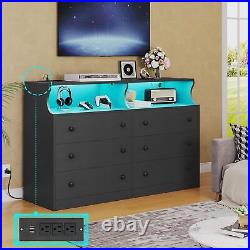 Drawer Dresser Wide Chest of 6 Drawers with LED Lights for Bedroom, Living Room