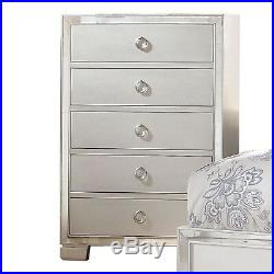 Dresser 5 Drawer Bedroom Mirrored Chest Tall Gray and Platinum Chest of Drawers
