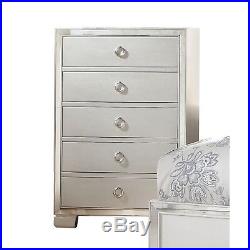 Dresser 5 Drawer Bedroom Mirrored Chest Tall Gray and Platinum Chest of Drawers