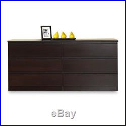 Dresser 6 Double Drawer Chest Modern Furniture Storage Finish Organizer BROWN