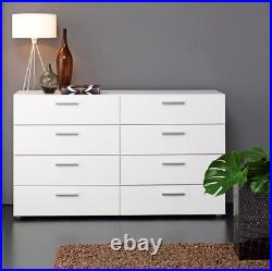 Dresser 8 Drawer Double Cabinet Bedroom Organizer Storage Chests Furniture White