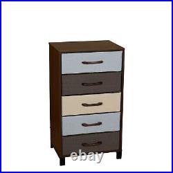 Dresser Nightstand Chest of Drawers Walnut Wood Grain with 5 Multicolor Stror