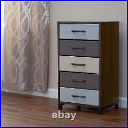 Dresser Nightstand Chest of Drawers Walnut Wood Grain with 5 Multicolor Stror