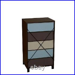 Dresser Nightstand Chest of Drawers Walnut Wood Grain with 5 Multicolor Stror