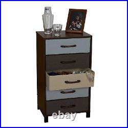 Dresser Nightstand Chest of Drawers Walnut Wood Grain with 5 Multicolor Stror