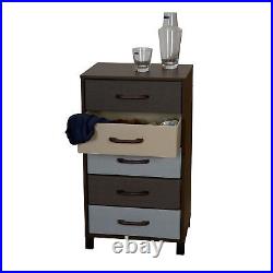 Dresser Nightstand Chest of Drawers Walnut Wood Grain with 5 Multicolor Stror