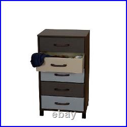 Dresser Nightstand Chest of Drawers Walnut Wood Grain with 5 Multicolor Stror