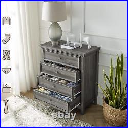 Dresser for Bedroom, 4 Chest of Drawers, Wood Dresser Grey, Tall Nightstand Hallway