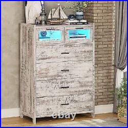 Dresser for Bedroom Chest of Drawers with LED Lights Tall Dresser with 6 Drawers