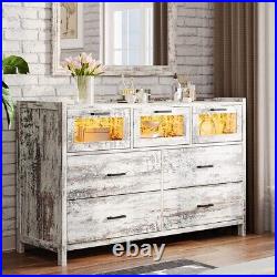 Dresser for Bedroom Chest of Drawers with LED Lights Tall Dresser with 7 Drawers