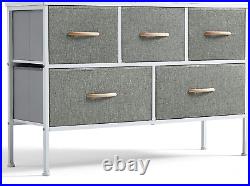 Dresser for Bedroom with 5 Drawers, Fabric Long Dresser, Wide Chest of Drawers