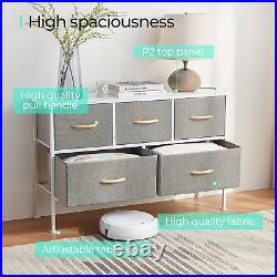 Dresser for Bedroom with 5 Drawers, Fabric Long Dresser, Wide Chest of Drawers