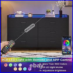 Dresser for Bedroom with LED Light Drawers Large Capacity Wooden Storage Cabinet