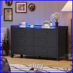 Dresser for Bedroom with LED Light Drawers Large Capacity Wooden Storage Cabinet