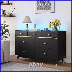 Dresser for Bedroom with LED Lights Glass Top Black Dressers & Chests of Drawers
