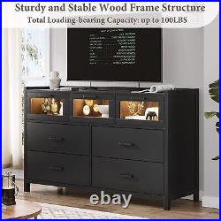 Dresser for Bedroom with LED Lights Wide Chest of Drawers 7 Drawers Dresser