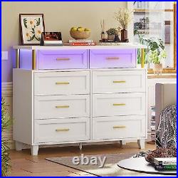 Dresser with 8 Drawers Chest of Drawers Tall Wide Dresser White Storage Cabinet
