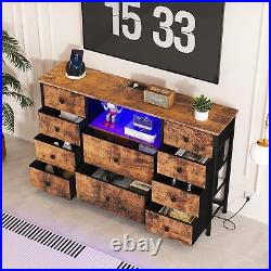 Dresser with Charging Station and LED Lights, Long Dresser for Bedroom 10 Drawers