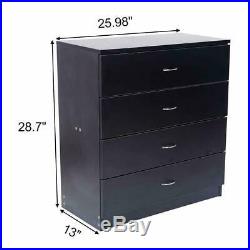 Dressers Chest of Drawers 4 Drawer Wooden Black Finish Bedroom Storage Furniture