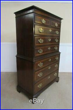 Drexel 18th Century Collection Banded Mahogany Chest, High Dresser, 7 Drawers