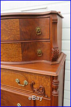 Early 1900s Tall Inlay Serpentine Chest of Drawers 9711