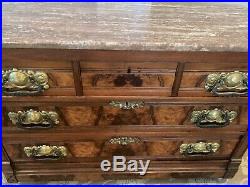 Eastlake Antique Burled Walnut Chest Of Drawers With Marble Top