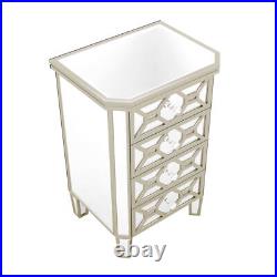 Elegant Mirrored 4-Drawer Chest with Golden Lines for Living Room Bedroom