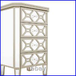 Elegant Mirrored 4-Drawer Chest with Golden Lines for Living Room Bedroom
