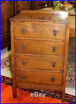 English Oak Arts & Crafts Small 4 Drawer Chest Bedroom Furniture