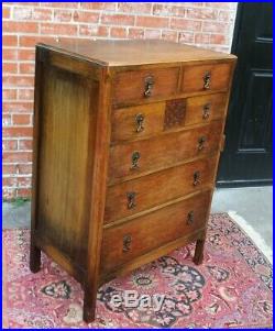 English Oak Arts & Crafts Small 6 Drawer Chest Bedroom Furniture