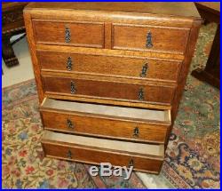 English Tiger Oak Arts & Crafts Small 5 Drawer Chest Bedroom Furniture