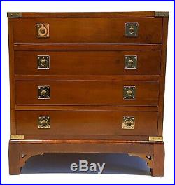 Ethan Allen Campaign Style Solid Cherry Nightstand Chest 4 Drawers RARE